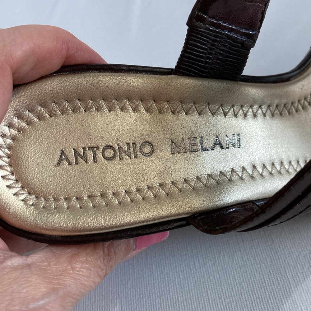 Antonio Melani Leather Wedge Heel Sandals - Picture 7 of 11